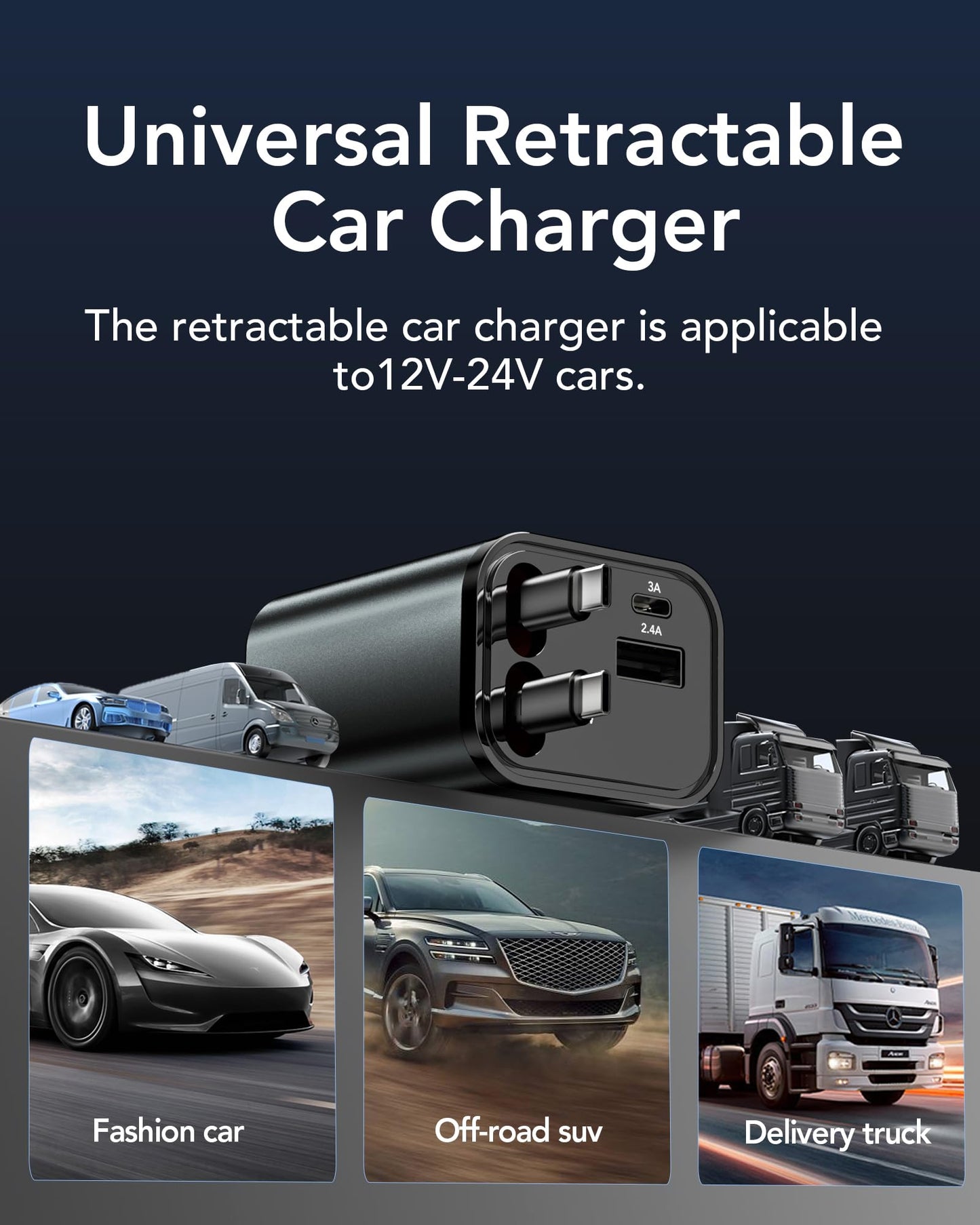 84W Retractable Car Charger,Car Phone Charger USB C Fast Charge for iPhone