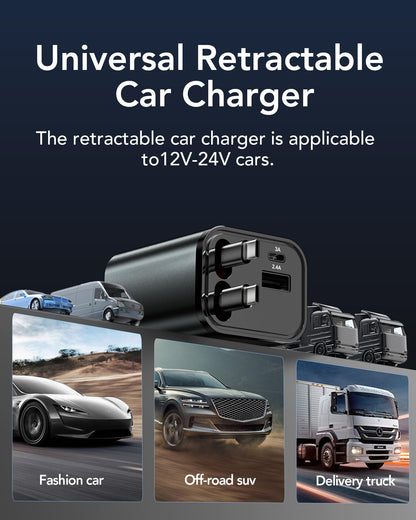 84W Retractable Car Charger,Car Phone Charger USB C Fast Charge for iPhone