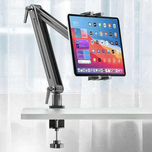 Feising Portable Monitor Stand Desk Mount - Strong Bearing Weight over 5.5lbs, Large Clamp support up to 18.5 inch 360° Rotating Base Swivel Tall Desk Arm Holder for iPad Air/Pro/Mini