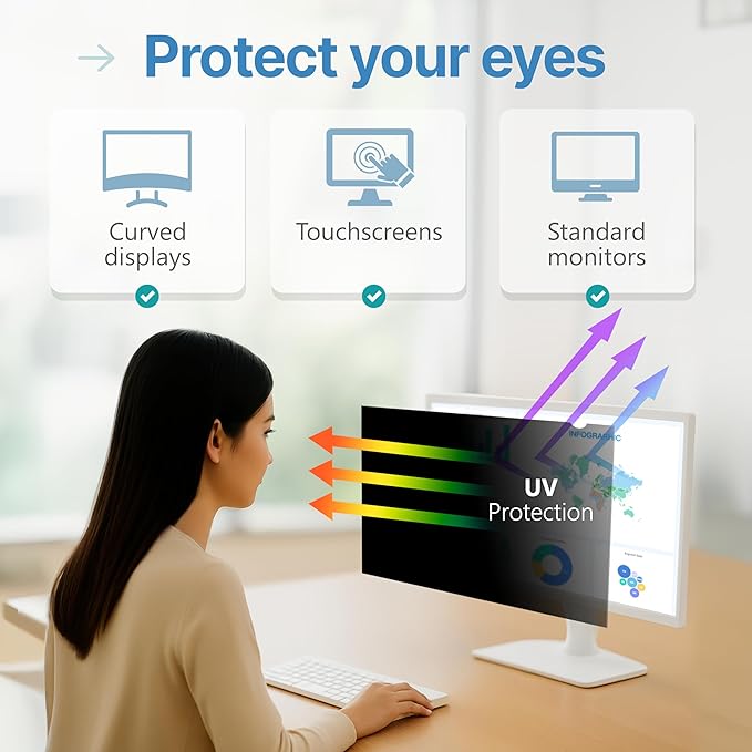 VINTEZ 29 Inch 21:9 Privacy Screen for Computer Monitor and Laptop - Anti Glare Protector Film Blue Light Filter Eye Protection - Computer Screen Privacy Shield, [1 Pack]
