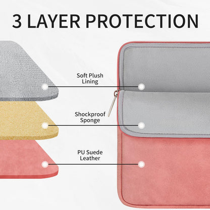 RAINYEAR 15 Inch Laptop Sleeve PU Suede Leather Case Padded Cover, Coral
