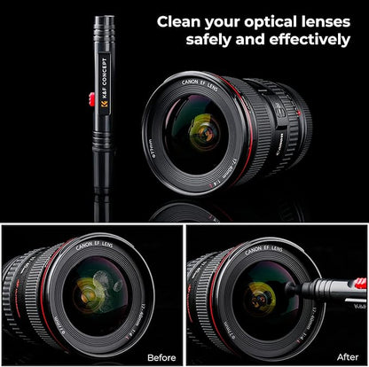 K&F CONCEPT Professional Lens Cleaning Pen with Soft Brush, Carbon Head Lens Cleaning Pen Compatible with Canon, Nikon, Pentax, Sony Digital Camera Cleaning,AR VR Glasses Cleaning