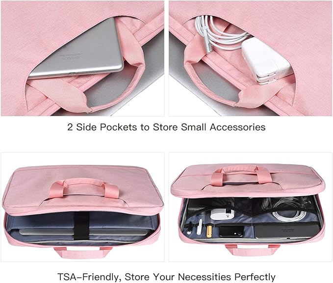 15.6 Inch Laptop Sleeve TSA Case Women Ladies Bag for Macbook Pro 16" M5 M4 M3 M2 M1, Lenovo Ideapad 15.6", HP Envy/Victus 15.6, Dell Inspiron 15, Acer Aspire/Nitro 15, ASUS MSI Macbook 15 Case, Pink