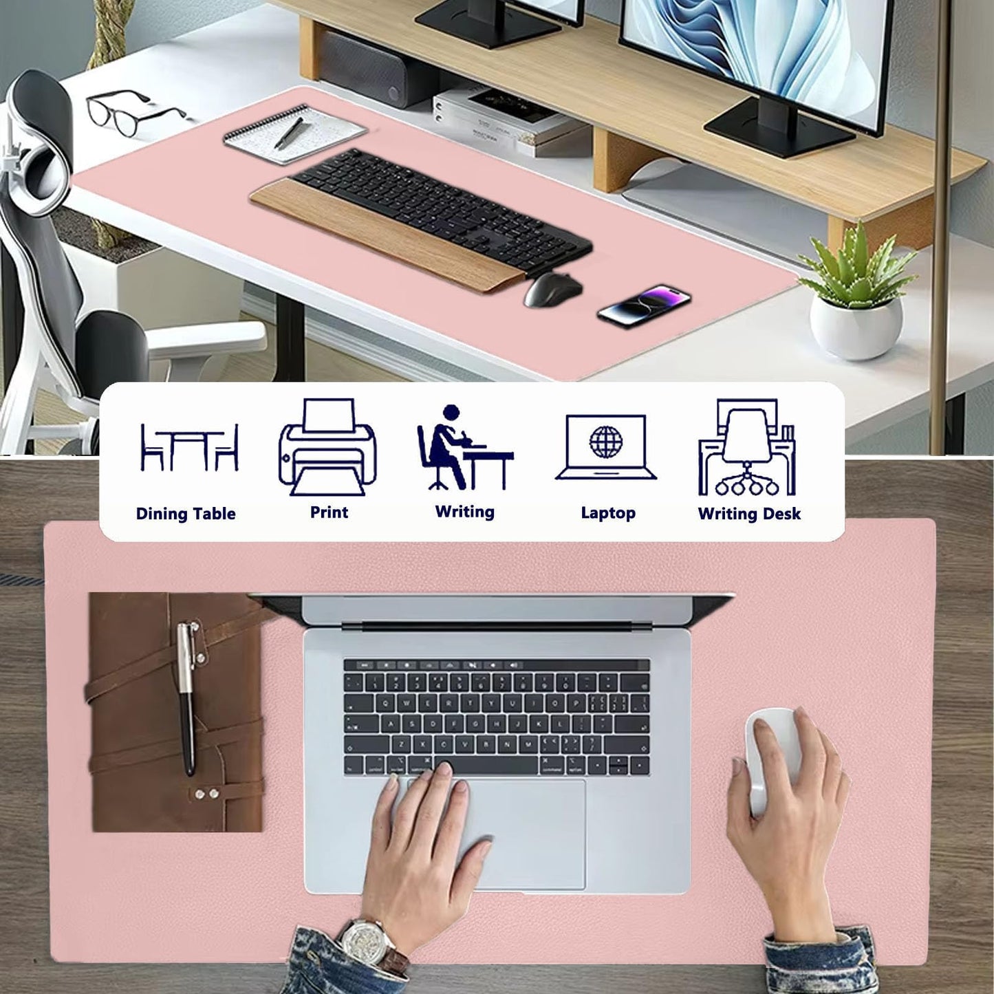PU Leather Desk Pad Protector Gaming Mouse Pad Non Slip Desk Mat for Keyboard and Mouse Waterproof Desk Writing Pad for Office and Home Desk Accessories(Pink, 47.2 * 17.7)