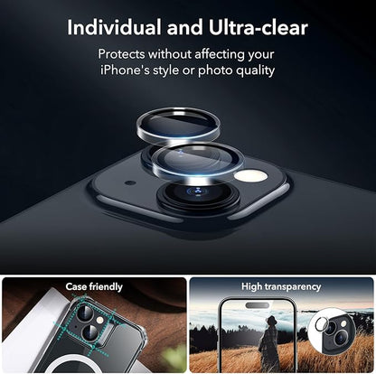 ESR 3+1 Pack for iPhone 15 Screen Protector, 3 Tempered-Glass Screen Protector and 1 Set Camera Lens Protector, 2.5D Curved Edges, Full-Coverage Military-Grade Protection, Scratch Resistant