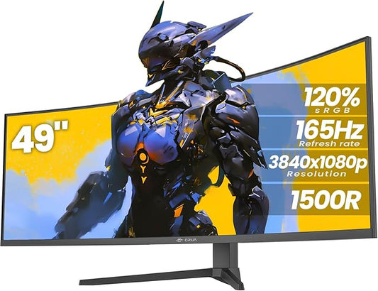 CRUA 49" DFHD 165Hz Ultrawide Curved Gaming Monitor, 1500R, FreeSync, Black