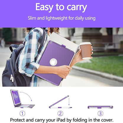 Keyboard Case for iPad 10.2 9th/8th/7th Gen - 360 Rotatable Protective Cover With Touch Keyboard, Pencil Holder for iPad 9/8/7 Generation