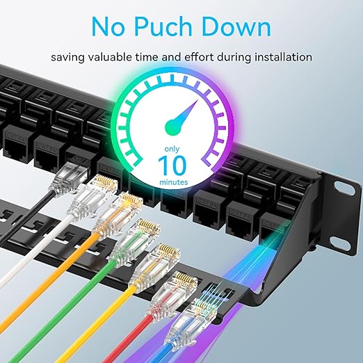 Patch Panel 24 Port Cat6 with Coupler Keystone, Cat6a Network Patch Panel 10G No Punch Down, Time-Saver Ethernet 1U Rj45 Panel with Sturdy Back Bar, 19 Inch Coupler Network Panel