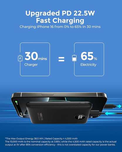 VEEKTOMX Mini Portable Charger 10000mAh, 22.5W Fast-Charging Portable Power Bank Ultra Slim & Lightweight 3 Output Ports Travel Battery Pack Compatible with iPhone/Samsung/One Plus, Travel Must-Have