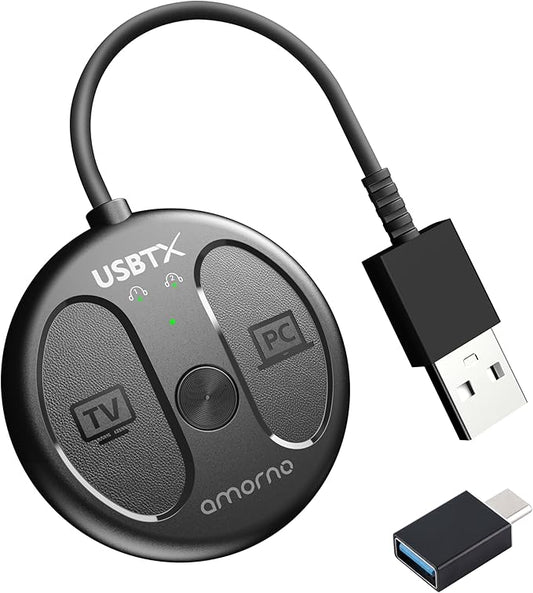 AMORNO USB-C Bluetooth Adapter for PS5, Bluetooth 5.4 Audio Adapter for PC, Plug and Play, Wireless Audio Transmitter for Bluetooth Headphones & Earbuds to PS4/PS5/Switch Dock/PC/Laptop/TV