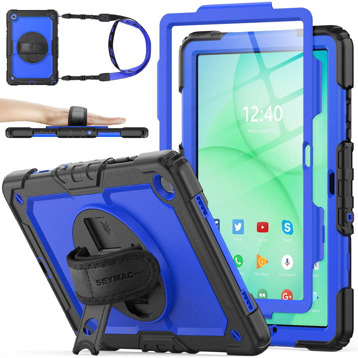 SEYMAC stock Case for Samsung Galaxy Tab A11+ Plus/A9+ Plus 11'', Full-Body Drop Protection Case with Screen Protector Pencil Holder [360° Rotating Hand Strap] &Stand, Purple+Colorful