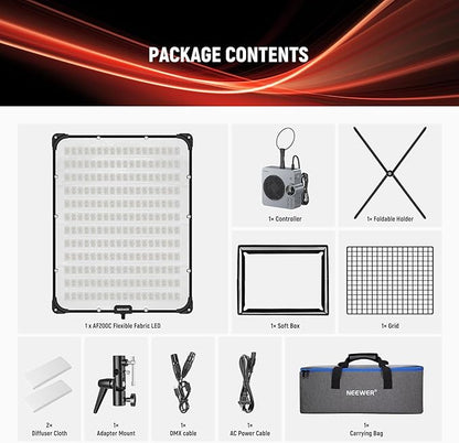 NEEWER Pro 200W Flexible LED Video Light, Studio RGB Panel Light Mat Kit with Softbox APP/2.4G/DMX Control 2500-10000K 25000lux/0.5m CRI95+, Key Lighting for Live Streaming Video Recording, AF200C