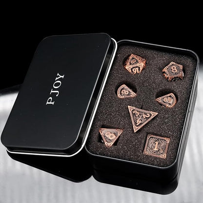 PJOY Metal DND Dice Set D&D Dragon Dice Copper with Metal Case D and D Dice for Dungeons and Dragons TTRPG Gifts