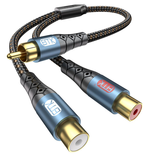 EMK RCA Subwoofer Cable 90 Degree RCA to RCA Audio Cable 24K Gold-Plated Nylon Braided Double Shielded Digital Analogue Supports Amplifiers,Home Theater,Hi-Fi Systems,Subwoofer(30ft/10m)