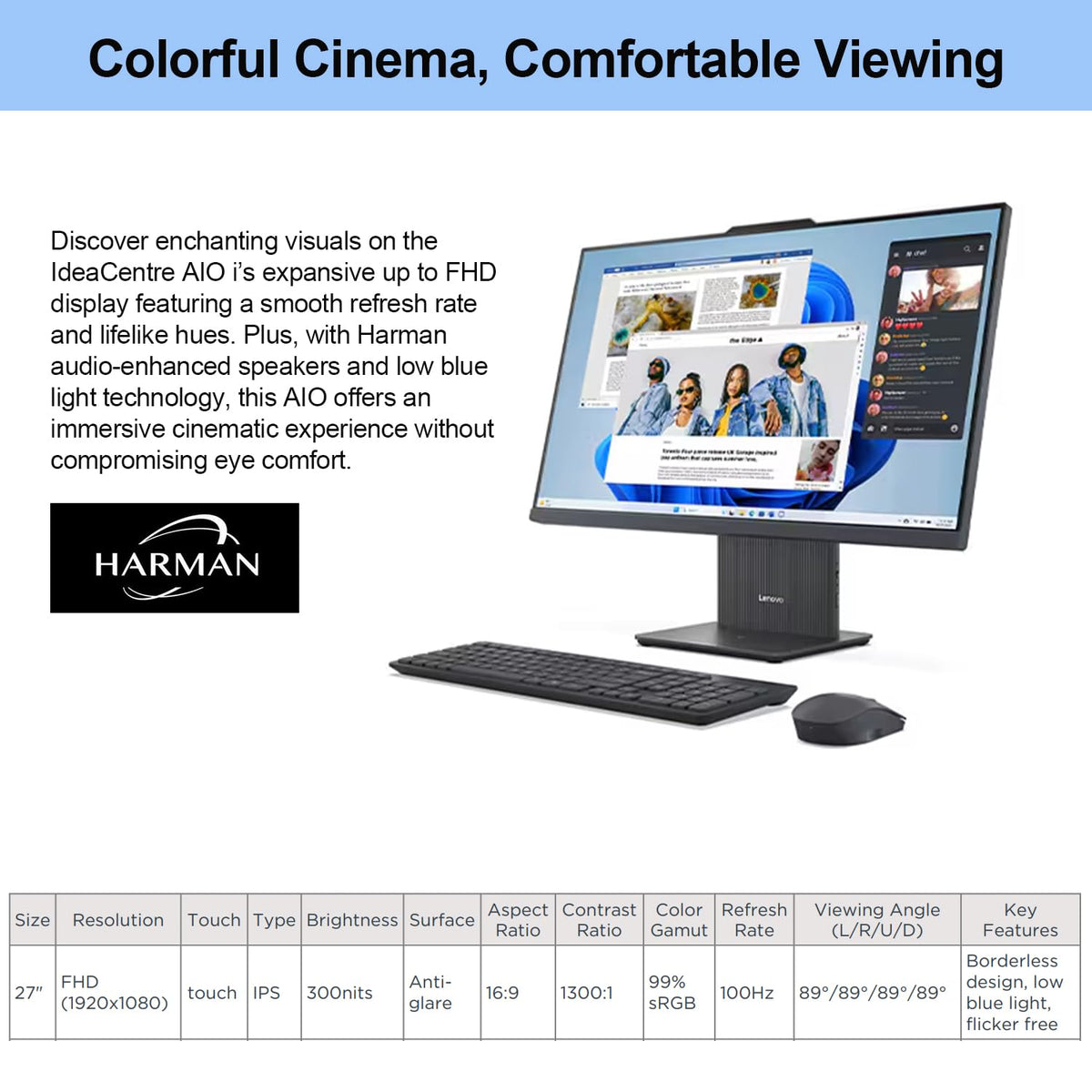 Lenovo 2026 IdeaCentre Business All-in-One, 27" FHD Touchscreen 100Hz, Intel Core i5-13420H, 16GB DDR5 RAM, 1TB SSD, Wireless Charging Base, Wireless KB & Mouse, Wi-Fi 6, Windows 11 Pro, Grey