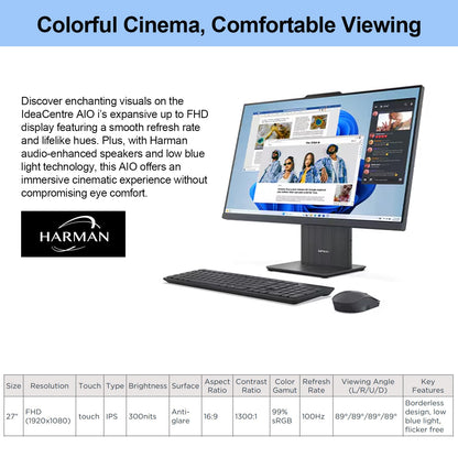 Lenovo 2026 IdeaCentre Business All-in-One, 27" FHD Touchscreen 100Hz, Intel Core i5-13420H, 16GB DDR5 RAM, 1TB SSD, Wireless Charging Base, Wireless KB & Mouse, Wi-Fi 6, Windows 11 Pro, Grey