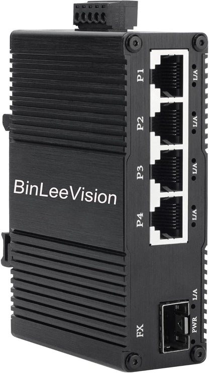 Industrial Mini Gigabit Ethernet Switch 4-Port RJ45 10/100/1000BASE-T+1-Port SFP Slot,Unmanaged Network Switch,Network Hub,Dinrail Mount or Wall-Mount,Plug & Play,Fanless (4 RJ45+1 SFP)