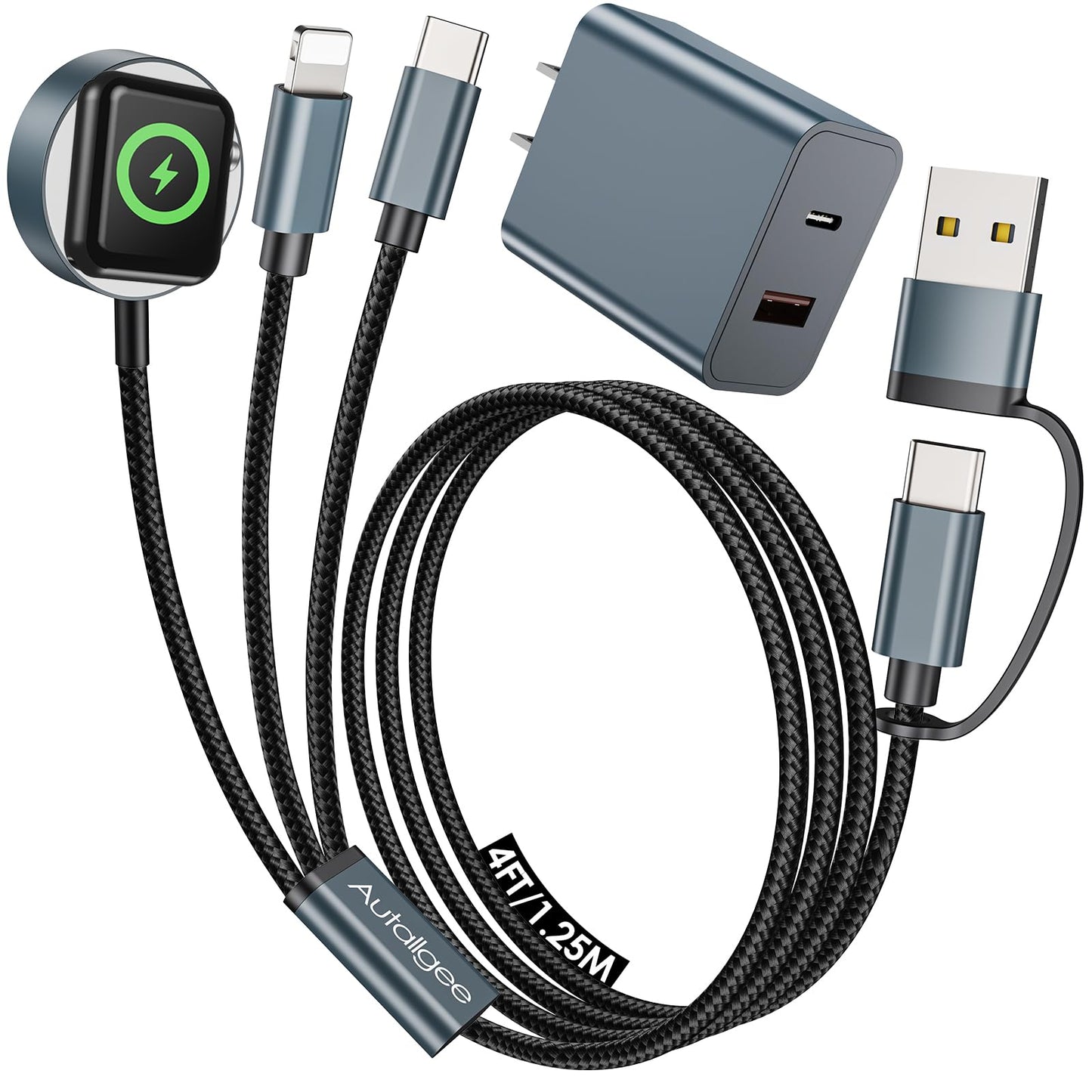 Travel Essentials for Apple Watch Charger,3 in 2 USB C Cable PD20W Block