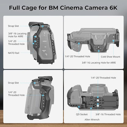 SmallRig Camera Cage Basic Kit for Blackmagic Design Cinema Camera 6K, Full Cage for BMCC 6K, with Top Handle, SSD Mount Bracket, Cable Clamp and Lens Mount Adapter Support - 4574