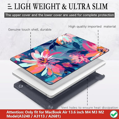 CISSOOK Compatible with MacBook Air 13.6 inch Case 2025 2024 2023 2022 Release M4 M3 M2 Chip A3240 A3113 A2681, Plastic Hard Shell Case &Keyboard Cover& Screen Protector, Muti-Color Painting