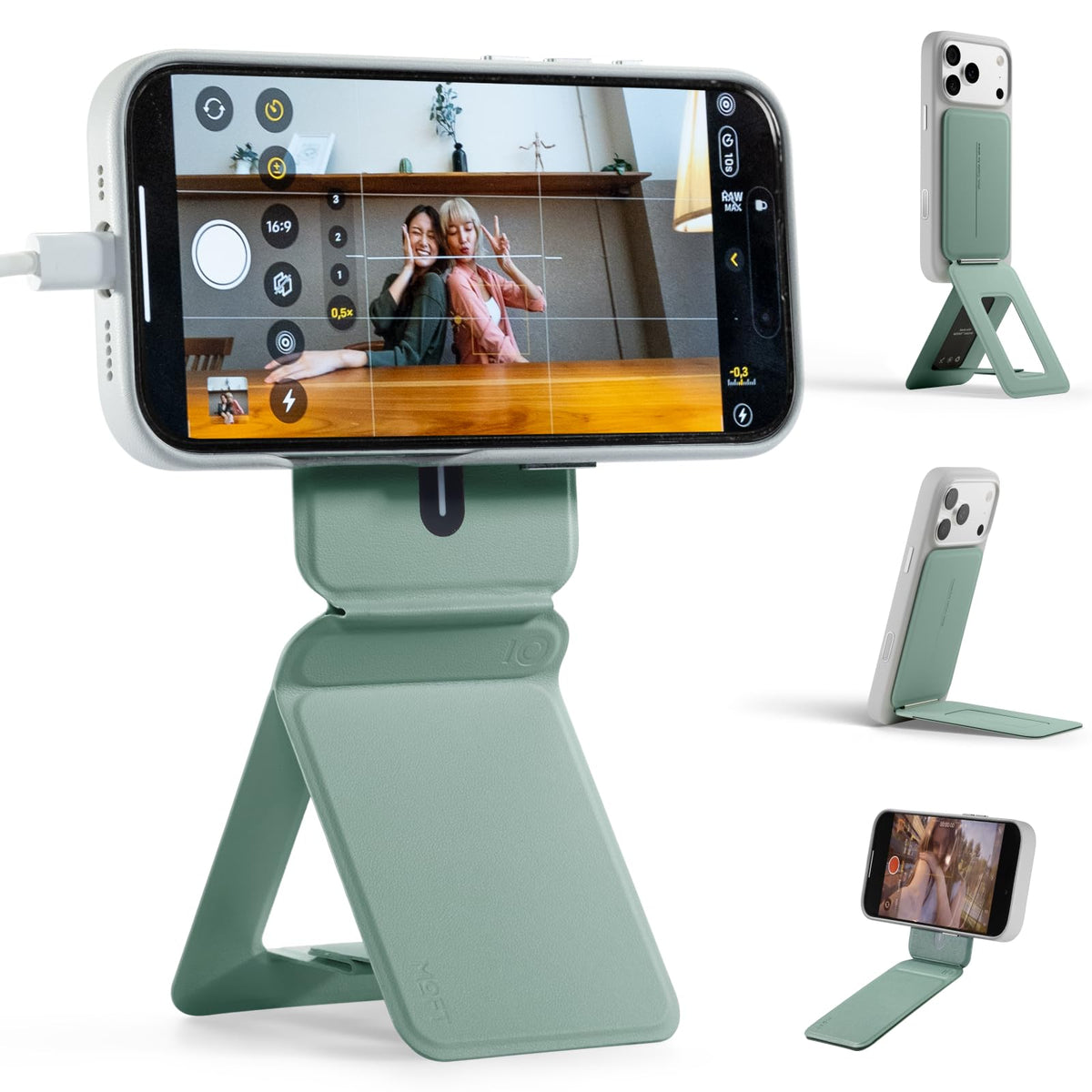MOFT Phone Stand, Magnetic Phone Tripod Stand Stain-Resistant MOVAS Leather & Angle Adjustment & Strong Magnets Tripod for iPhone 18 Pro & 18 Pro Max & 17-12 Series (Included Metal Ring)-Sunset
