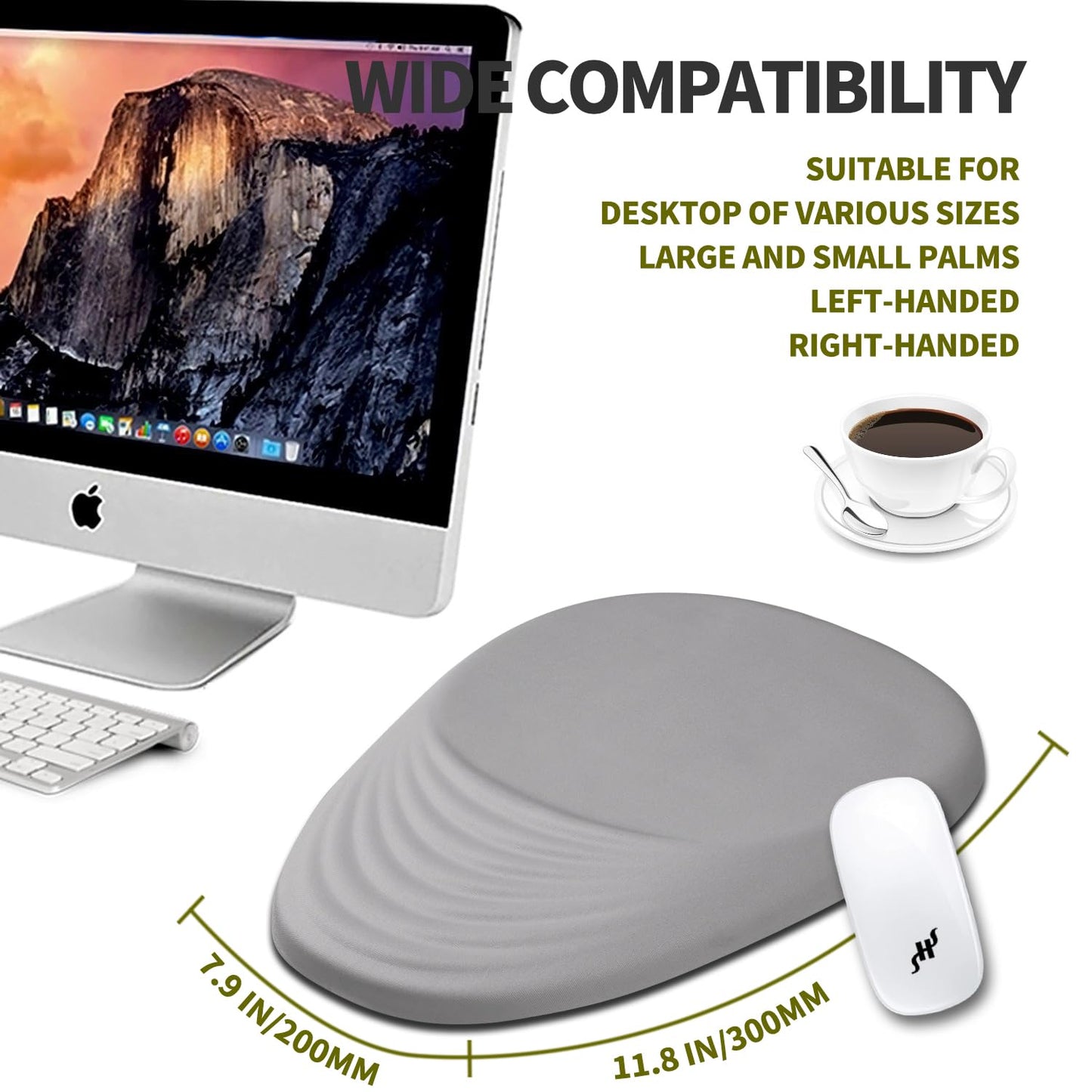 Hokafenle Ergonomic Mouse Pad Wrist Support, Terraced Slope Carpal Tunnel Wrist Pad for Mouse with Unibody Memory Foam, Wrist Rest Pain Relief Mousepad (Silvery White, 11.8x7.9 in)