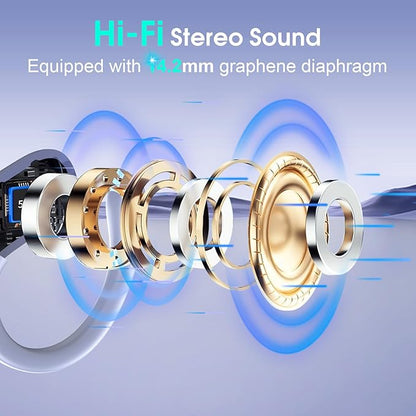 Wireless Earbuds 75hrs Bluetooth 5.4 Headphone Sport, 2025 Bluetooth Earbuds Stereo Deep Bass Over Ear Bud with Earhooks, ENC Noise Cancelling Mic, IPX7 Waterproof Earphone, Purple Blue
