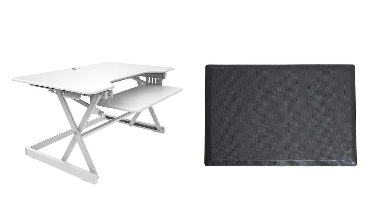 Rocelco 32" Height Adjustable Standing Desk Converter - Sit Stand Computer Workstation Riser - Dual Monitor Retractable Keyboard Tray Gas Spring Assist - Black (R EADRB2)