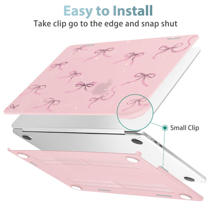 May Chen Case for MacBook Air 13/13.6 inch M5 A3449 M4 A3240 M3 A3113 M2 A2681, 2026 2025 2024-2022, Plastic Hard Shell with Keyboard Cover & Screec Protector, Chalk Pink Bow