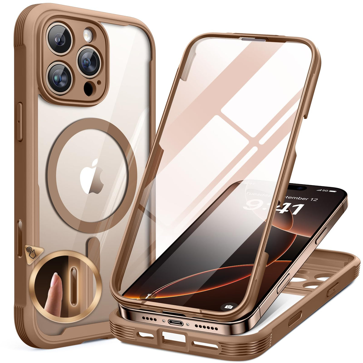 Miracase for iPhone 13 Case 6.1'',Full-Body Magnetic Clear Bumper Case with Built-in 9H Tempered Glass Screen Protector,Military Drop Protection Outdoor Phone Case — iPhone 16 Pro Max