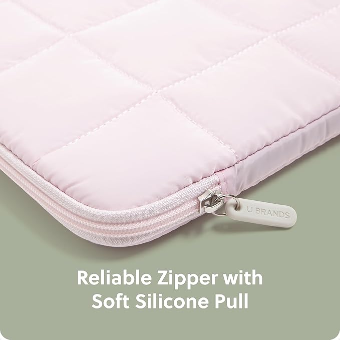 U Brands Nylon Puffer Zipping Large Laptop Sleeve, 9.75" x 13", Computer Accessories, Laptop Bag for MacBook Pro, MacBook Air, Chromebook, HP Computer, Petal Pink