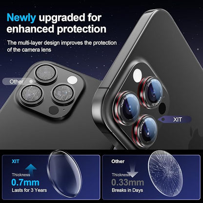 X-it 2 Pack Camera Lens Protector, Shatterproof Anti-Scratch Ultra HD Camera Protector, Anti-Glare Tempered Glass Lens Protector for iPhone 16 Pro Max/16Pro/15 Pro Max/15Pro/14 Pro Max/14Pro,Black Red