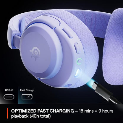 SteelSeries Arctis Nova 3P Wireless Multi-Platform Gaming Headset — Mobile App Control — 40 HR Battery — Neodymium Magnetic Drivers — 2.4GHz/Bluetooth — PS5, PS4, PC, Switch, Mobile — Lavender