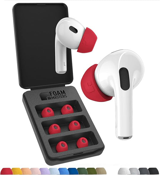 Foam Masters Ultra-Premium Memory Foam Ear Tips for AirPods Pro 1st & 2nd Gen | 3 Pairs | Black Magic Ver 6.0 | Secure | Comfort | Better Noise Cancel | Replacement Buds – Red, Small