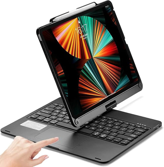 360° Rotatable Keyboard Case for iPad Air 13-inch (M4/M3/M2, 2026/2025/2024)/Pro 12.9 (6th/5th/4th/3rd Gen) with TouchPad, Flip Smart Case with Backlits Trackpad Keyboard, Black
