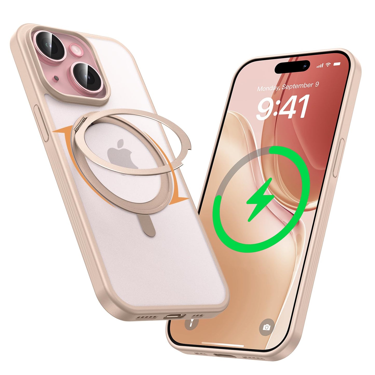 MAGIC JOHN for iPhone 15 Case 360° Rotatable Magnetic Invisible Stand, Fit for MagSafe 15 Phone Case, 16FT Military Grade Shockproof for iPhone Case with Kickstand, Rose Gold