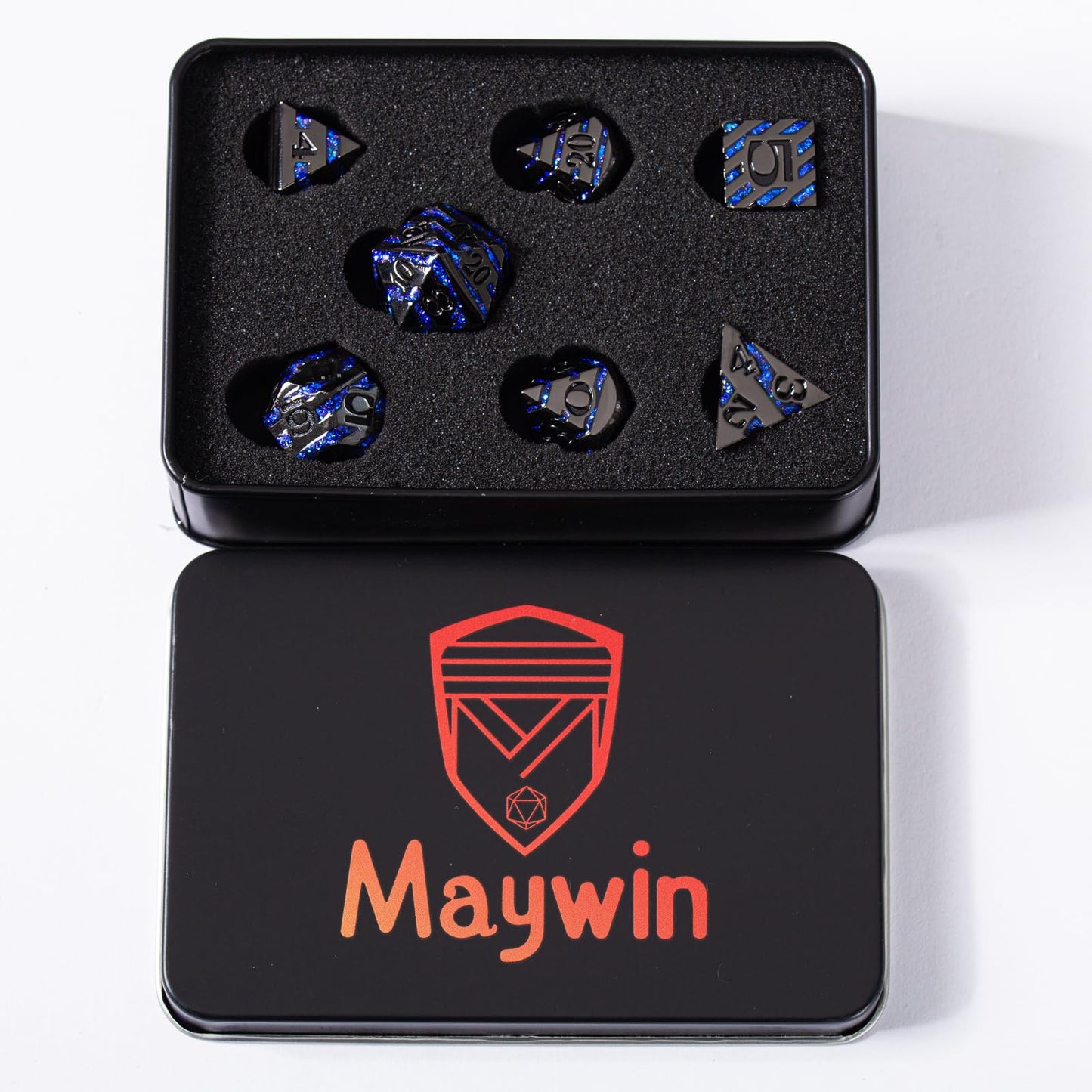 Maywin Inlay Metal Dice Set 7pcs, Luxury DND Dice with Decorative Inlay, Heavy Zinc Alloy RPG Dice for Tabletop Games