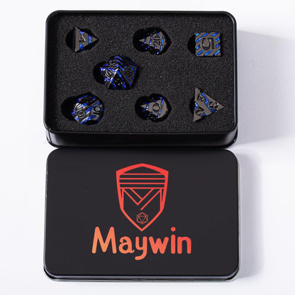 Maywin Inlay Metal Dice Set 7pcs, Luxury DND Dice with Decorative Inlay, Heavy Zinc Alloy RPG Dice for Tabletop Games