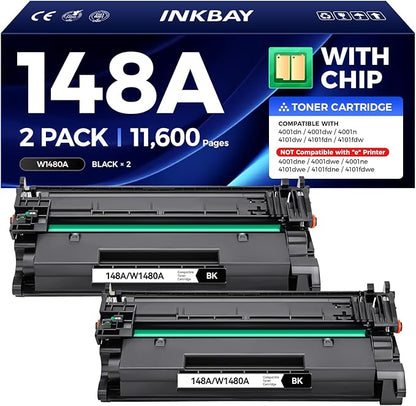 148A Toner Cartridge Black 2-Pack Compatible for HP 148A 148X W1480X W1480A for HP Laserjet Pro 4001dw 4001dn 4001n MFP 4101fdw 4101fdn 4101dw Printer