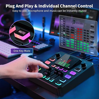 Podcast Equipment Bundle, PUPGSIS Audio Mixer with Dynamic Microphone, Pro-preamp, Bluetooth 5.3, Gaming Equipment Set for Podcast Recording, Live Streaming, Video Vocals, Phone, DJ