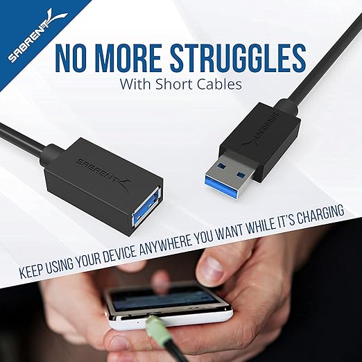 SABRENT 22AWG USB 3.0 Extension Cable A Male to A Female [Black] 3 Feet (CB-3030) (Pack of 3)