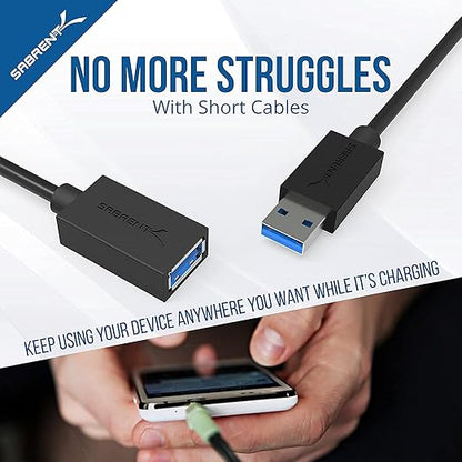 SABRENT 22AWG USB 3.0 Extension Cable A Male to A Female [Black] 3 Feet (CB-3030) (Pack of 3)