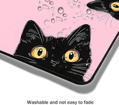 Mouse Pad, Cute Pink Black Cats Mouse Pads for Desk, 9.5" x 7.9" Non-Slip Rubber Base Computer Mousepad with Women, Portable Square Design for Wireless Mouse and Pad Laptop Office & Travel