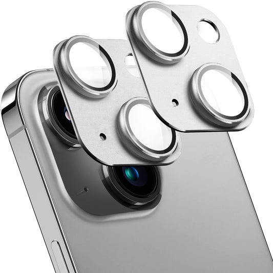 SHANG PIN JIA 2 Pack Camera Lens Protector for iPhone 14/14 Plus,[Not Easy to Breakn ] AR Tempered Glass Strong Adsorption Metal Camera Cover Screen-Silvery