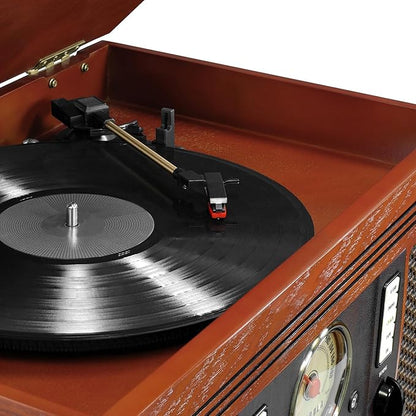 Victrola Aviator 8-in-1 Bluetooth Record Player & Multimedia Center with Built-in Stereo Speakers - 3-Speed Turntable, Vinyl to MP3 Recording, Wireless Music Streaming, Mahogany