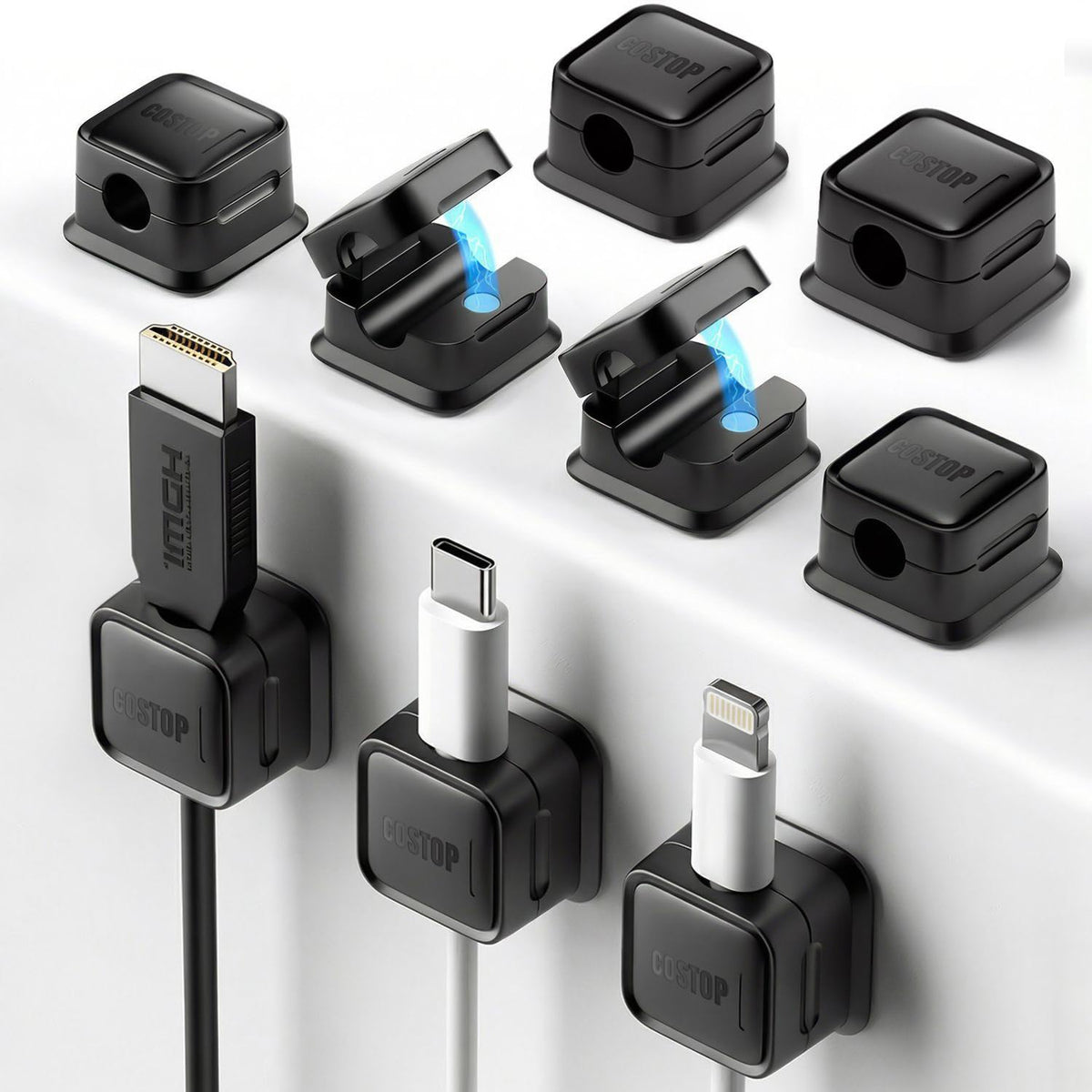 8 Pack Cord Organizer, Magnetic Cable Clips, Under Desk Management, Blue
