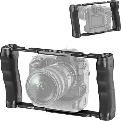NEEWER Video Camera Cage Rig with Arca Type Base/Dual Grips/Expansion Holes/15mm Rods, Universal Stabilizer Compatible with Sony Canon Nikon DSLR/DSLM, Compatible with SmallRig Accessories, CA016