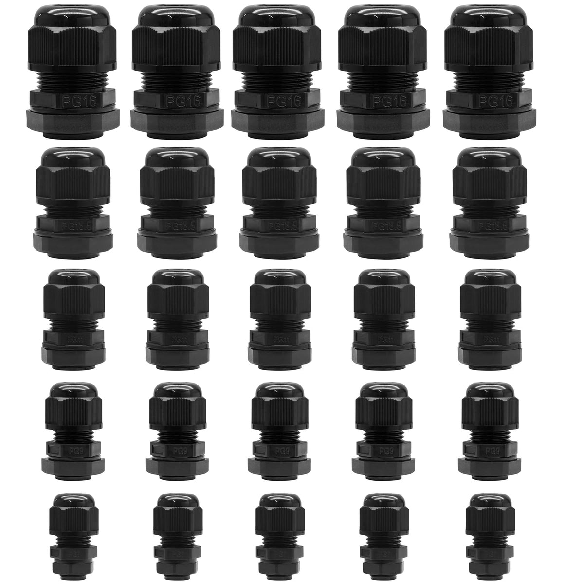 Kyuionty 12 Pcs 1/2" NPT Nylon Cable Glands, Black Cable Cord Connector