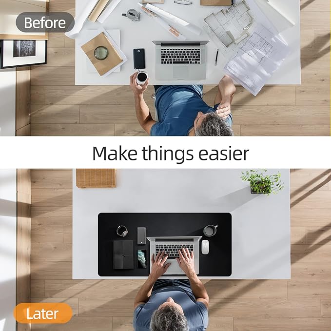 YSAGi Desk Mat, Desk Pad, Waterproof Desk Pad, 35.4" x 17" Laptop Leather Desk Pad Protector, Large Desk Blotter for Keyboard and Mouse, Desk Writing Pad for Office and Home (35.4" x 17", Black+Grey)
