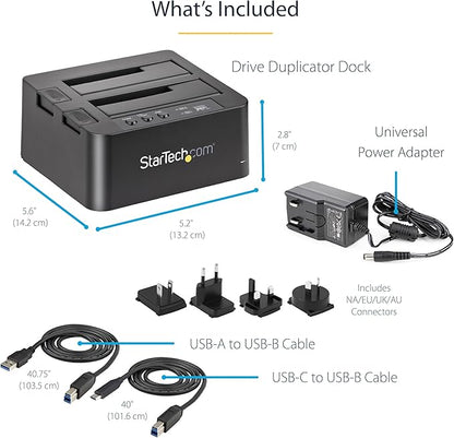 StarTech.com Standalone Hard Drive Duplicator, External Dual Bay HDD/SSD Cloner/Copier, USB to SATA III Docking Station